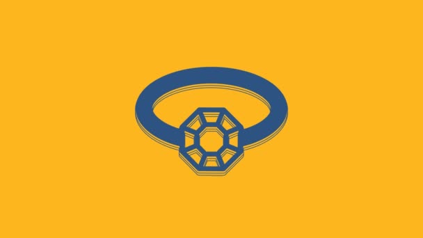 Μπλε Διαμάντι Εικόνα Δαχτυλίδι Αρραβώνων Απομονώνονται Πορτοκαλί Φόντο Γραφική Κίνηση — Αρχείο Βίντεο