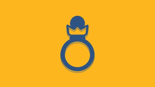 Ikona Zásnubního Prstenu Blue Diamond Izolovaná Oranžovém Pozadí Grafická Animace — Stock video