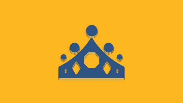 Blue King Crown Icon Isolated Orange Background Video Motion Graphic — Stok video