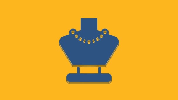 Синее Ожерелье Иконке Манекена Выделено Оранжевом Фоне Видеографическая Анимация — стоковое видео