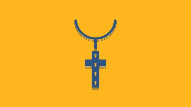 Blue Christian Cross Chain Icon Isolated Orange Background Church Cross — Stock video