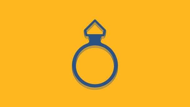 Blue Diamond Engagement Ring Icon Isolated Orange Background Video Motion — Vídeo de Stock