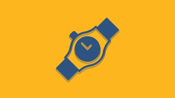 Blue Wrist Watch Icon Isolated Orange Background Wristwatch Icon Video — Vídeo de Stock