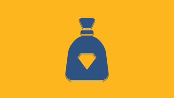 Blue Bag Gems Icon Isolated Orange Background Video Motion Graphic — Video Stock