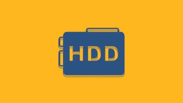 Blauwe Harde Schijf Hdd Pictogram Geïsoleerd Oranje Achtergrond Video Motion — Stockvideo
