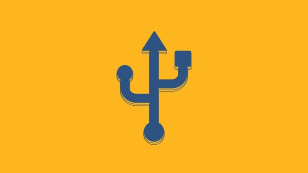 Icono Símbolo Usb Azul Aislado Sobre Fondo Naranja Animación Gráfica — Vídeos de Stock