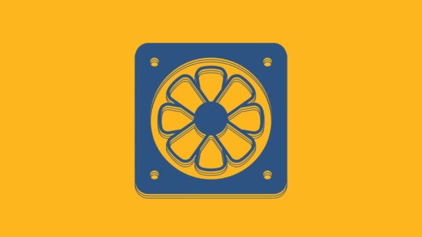 Blue Computer Cooler Icon Isolated Orange Background Hardware Fan Video — Stok Video