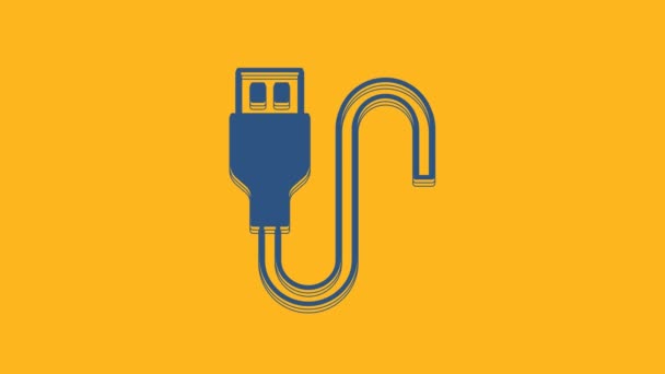 Blue Usb Cable Cord Icon Isolated Orange Background Connectors Sockets — Vídeo de Stock