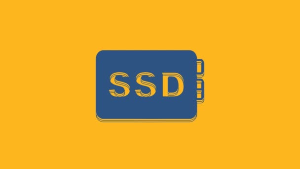蓝色Ssd卡图标孤立在橙色背景 固态驱动标志 存储磁盘符号 4K视频运动图形动画 — 图库视频影像
