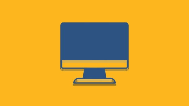 Blue Computer Monitor Screen Icon Isolated Orange Background Electronic Device — Vídeo de Stock