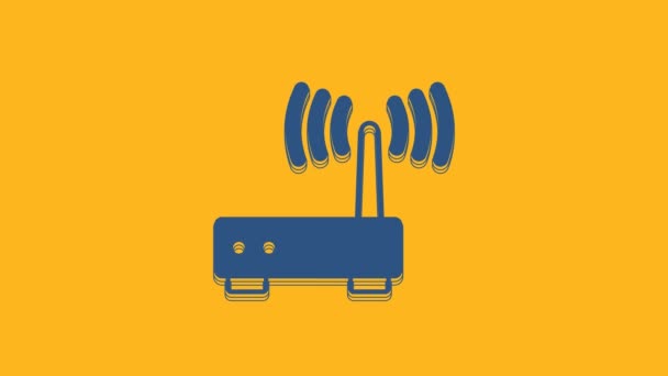 Blue Router Signal Icon Isolated Orange Background Wireless Ethernet Modem — Stockvideo