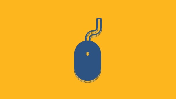 Blue Computer Mouse Icon Isolated Orange Background Optical Wheel Symbol — Vídeo de stock