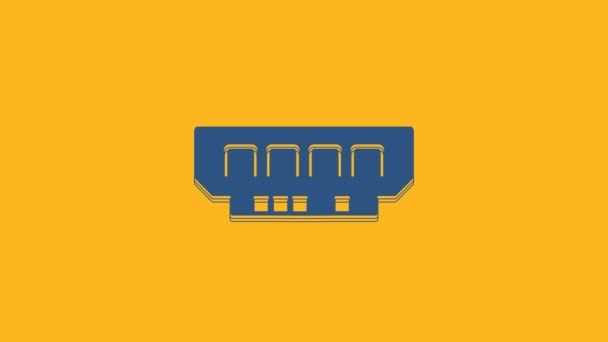 Blue Ram Random Access Memory Icon Isolated Orange Background Video — Vídeos de Stock