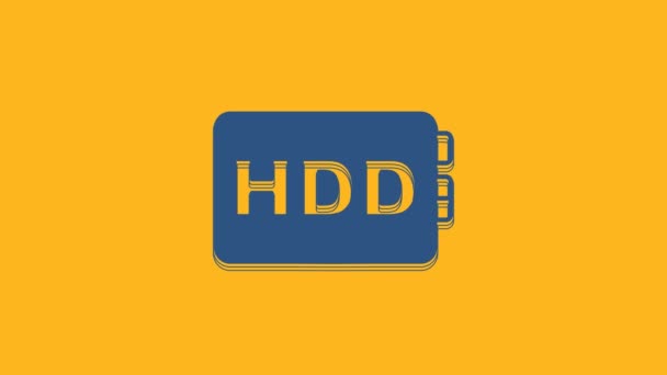 蓝色硬盘驱动器Hdd图标隔离在橙色背景 4K视频运动图形动画 — 图库视频影像