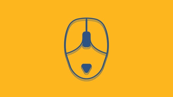 Иконка Голубой Мыши Выделена Оранжевом Фоне Оптический Обозначением Колеса Видеографическая — стоковое видео
