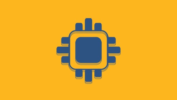 Blue Computer Processor Microcircuits Cpu Icon Isolated Orange Background Chip — Vídeo de Stock