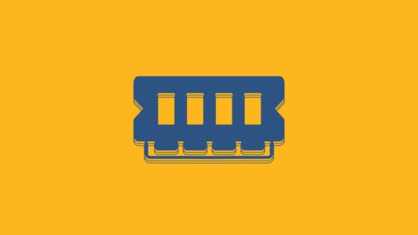 Blue Ram Random Access Memory Icon Isolated Orange Background Video — 图库视频影像