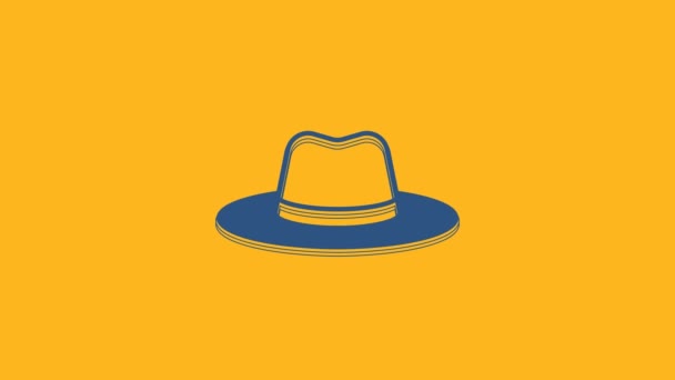 Blue Man Hat Ribbon Icon Isolated Orange Background Video Motion — Stockvideo