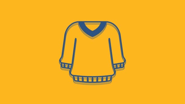 Ikon Sweater Biru Diisolasi Dengan Latar Belakang Oranye Ikon Penarik — Stok Video