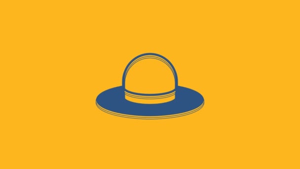 Шляпа Синего Человека Иконой Ленточки Оранжевом Фоне Видеографическая Анимация — стоковое видео