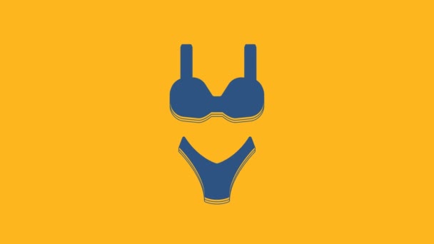 蓝色夏季海滩泳衣图标孤立在橙色背景 海滩女性时尚 4K视频运动图形动画 — 图库视频影像