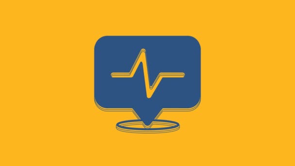 Blue Heart Rate Icon Isolated Orange Background Heartbeat Sign Heart — Stok video