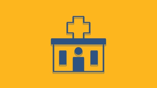 Μπλε Ιατρικό Νοσοκομείο Κτίριο Σταυρό Εικόνα Απομονώνονται Πορτοκαλί Φόντο Ιατρικό — Αρχείο Βίντεο