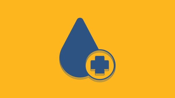 Blue Donate Drop Blood Cross Icon Isolated Orange Background Video — Vídeos de Stock
