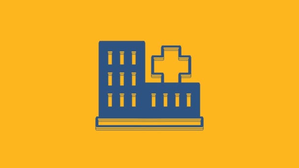 蓝色医院大楼交叉图标隔离橙色背景 医疗中心保健 4K视频运动图形动画 — 图库视频影像