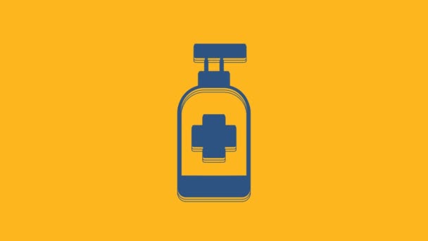 Blue Bottle Liquid Antibacterial Soap Dispenser Icon Isolated Orange Background — Stockvideo