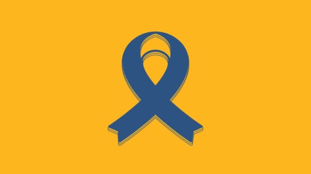 Blue Awareness Ribbon Icon Isolated Orange Background Public Awareness Disability — Video Stock