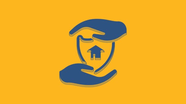 Blue House Shield Icon Isolated Orange Background Insurance Concept Security — Stock Video