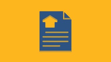 Blue House contract icon isolated on orange background. Contract creation service, document formation, application form composition. 4K Video motion graphic animation.