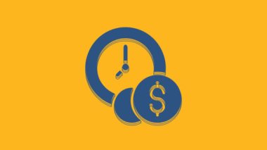 Blue Time is money icon isolated on orange background. Money is time. Effective time management. Convert time to money. 4K Video motion graphic animation.