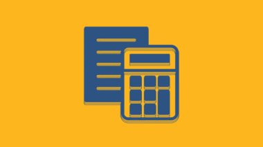 Blue Calculator icon isolated on orange background. Accounting symbol. Business calculations mathematics education and finance. 4K Video motion graphic animation.
