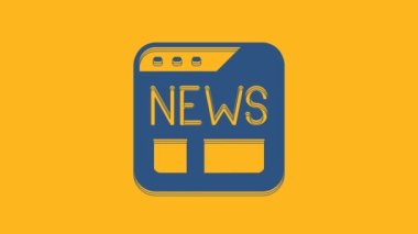 Mavi Haber simgesi turuncu arkaplanda izole edildi. Gazete tabelası. Kitle iletişim sembolü. 4K Video hareketli grafik canlandırması.