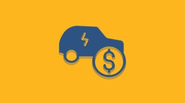Blue Electric car price icon isolated on orange background. Electric auto industry growth concept. Electric car sale concept. 4K Video motion graphic animation.