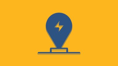 Blue Charging parking electric car icon isolated on orange background. 4K Video motion graphic animation.