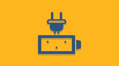Blue Battery charge level indicator icon isolated on orange background. 4K Video motion graphic animation.