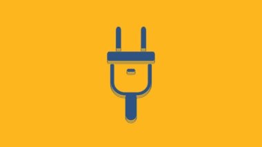 Blue Electric plug icon isolated on orange background. Concept of connection and disconnection of the electricity. 4K Video motion graphic animation.