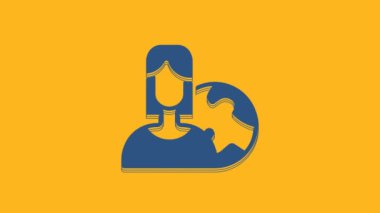 Blue Women from different countries and religions icon isolated on orange background. Fight for freedom, independence, equality. 4K Video motion graphic animation.