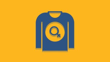 Blue Feminist shirt icon isolated on orange background. Fight for freedom, independence, equality. 4K Video motion graphic animation.