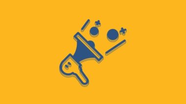 Blue Female movement, feminist activist with banner and placards icon isolated on orange background. Feminist rights movement, feminism sisterhood. 4K Video motion graphic animation.