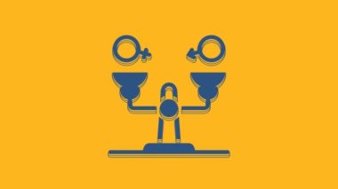 Blue Gender equality icon isolated on orange background. Equal pay and opportunity business concept. 4K Video motion graphic animation.