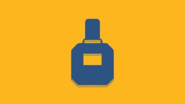 Blue Aftershave icon isolated on orange background. Cologne spray icon. Male perfume bottle. 4K Video motion graphic animation.