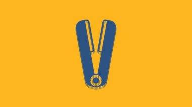 Blue Curling iron for hair icon isolated on orange background. Hair straightener icon. 4K Video motion graphic animation.