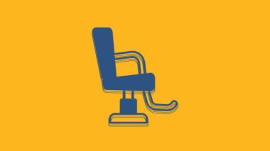 Blue Barbershop chair icon isolated on orange background. Barber armchair sign. 4K Video motion graphic animation.