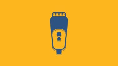 Blue Electric razor blade for men icon isolated on orange background. Electric shaver. 4K Video motion graphic animation.