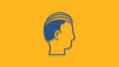 Blue Hairstyle for men icon isolated on orange background. 4K Video motion graphic animation.