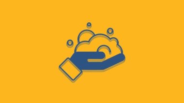 Blue Shaving gel foam on hand icon isolated on orange background. Shaving cream. 4K Video motion graphic animation.